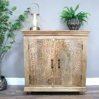 Carved 2 Door Sideboard - Mango Wood