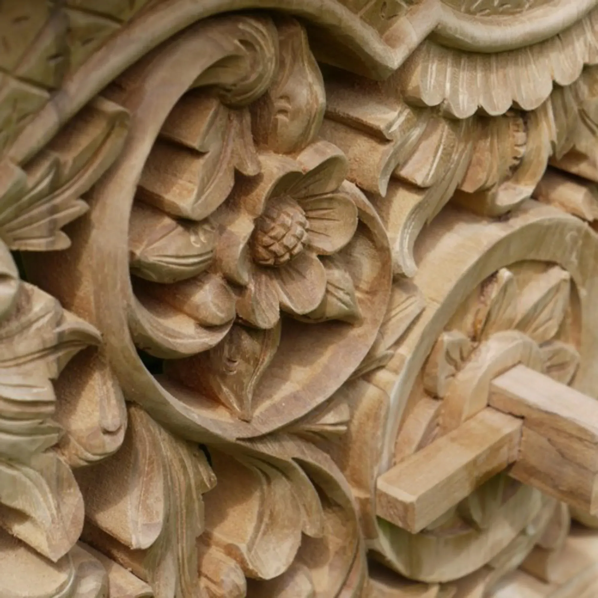 Carved Garden Bench - Teak Wood