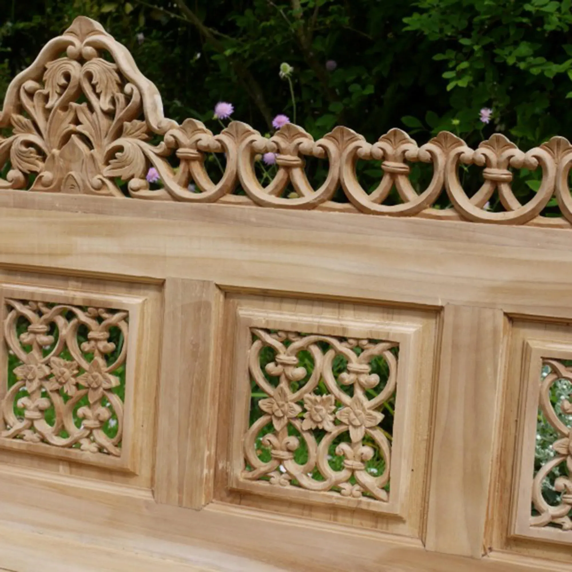 Carved Garden Bench - Teak Wood