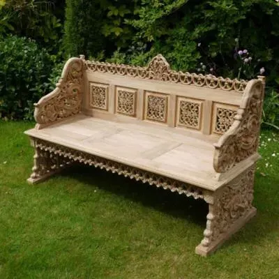Carved Garden Bench - Teak Wood image