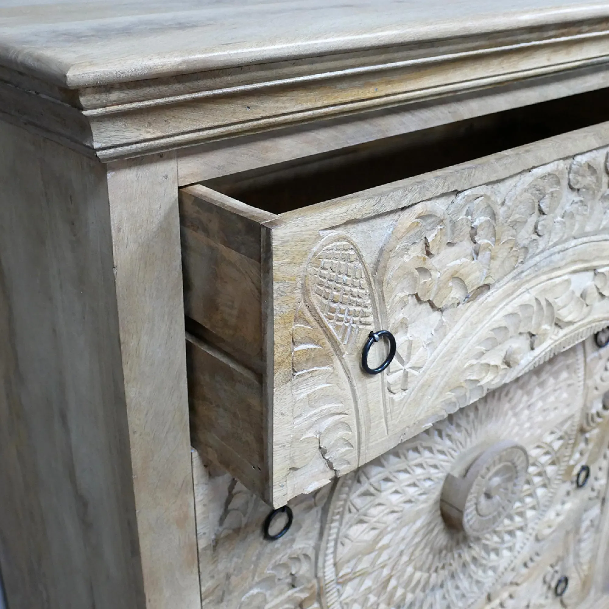 Carved Mango Wood 4 Drawer Chest