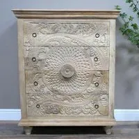 Carved Mango Wood 4 Drawer Chest