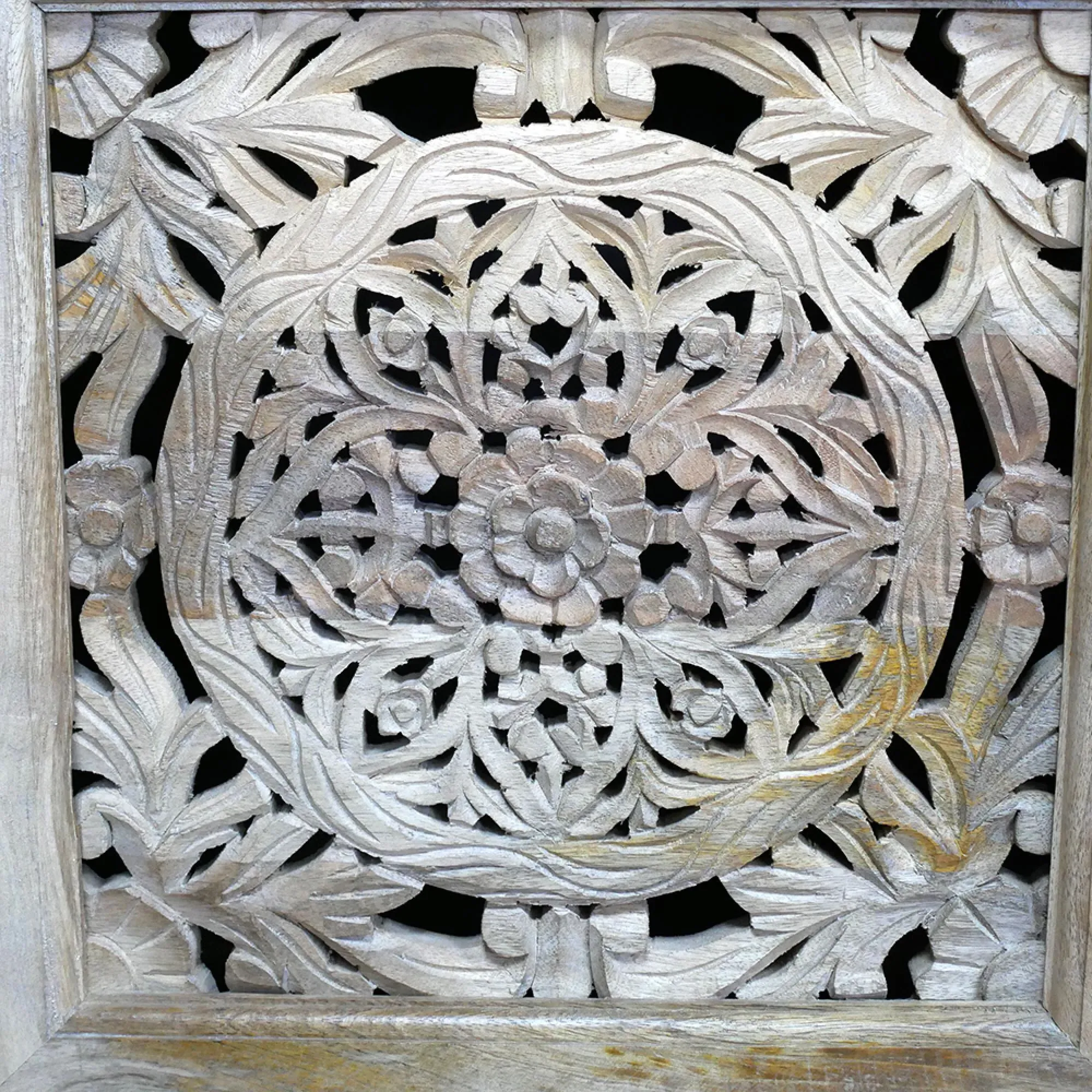 Carved Mango Wood Bedside Table - Natural