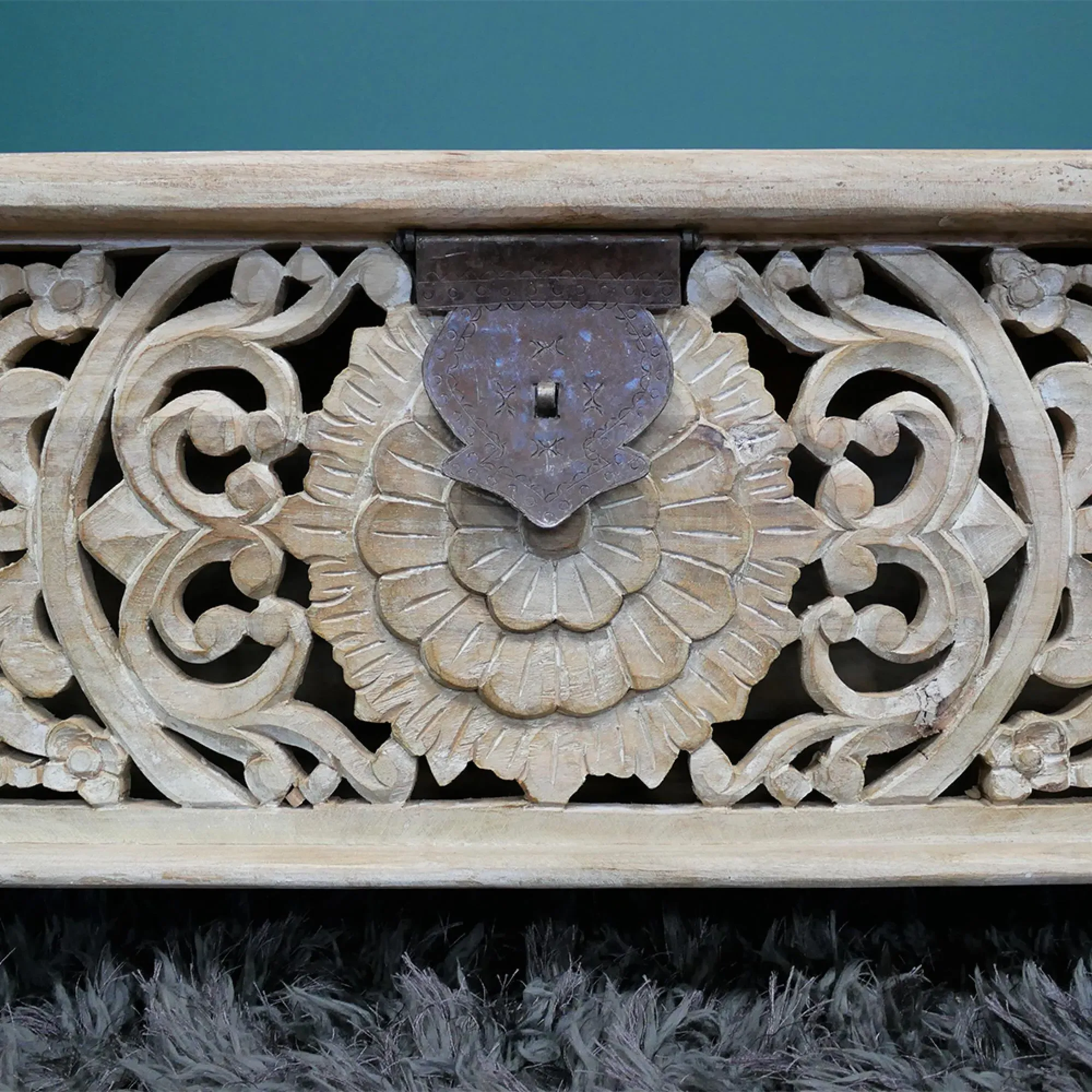 Carved Storage Bench - Mango Wood