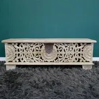 Carved Storage Bench - Mango Wood