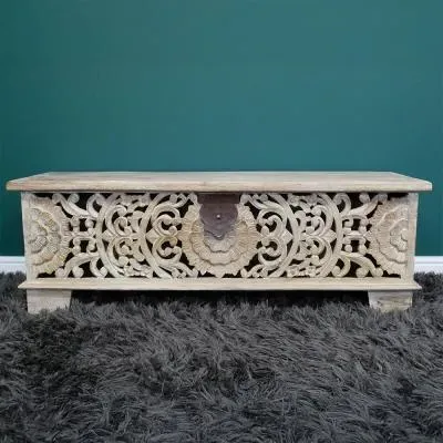 Carved Storage Bench - Mango Wood image
