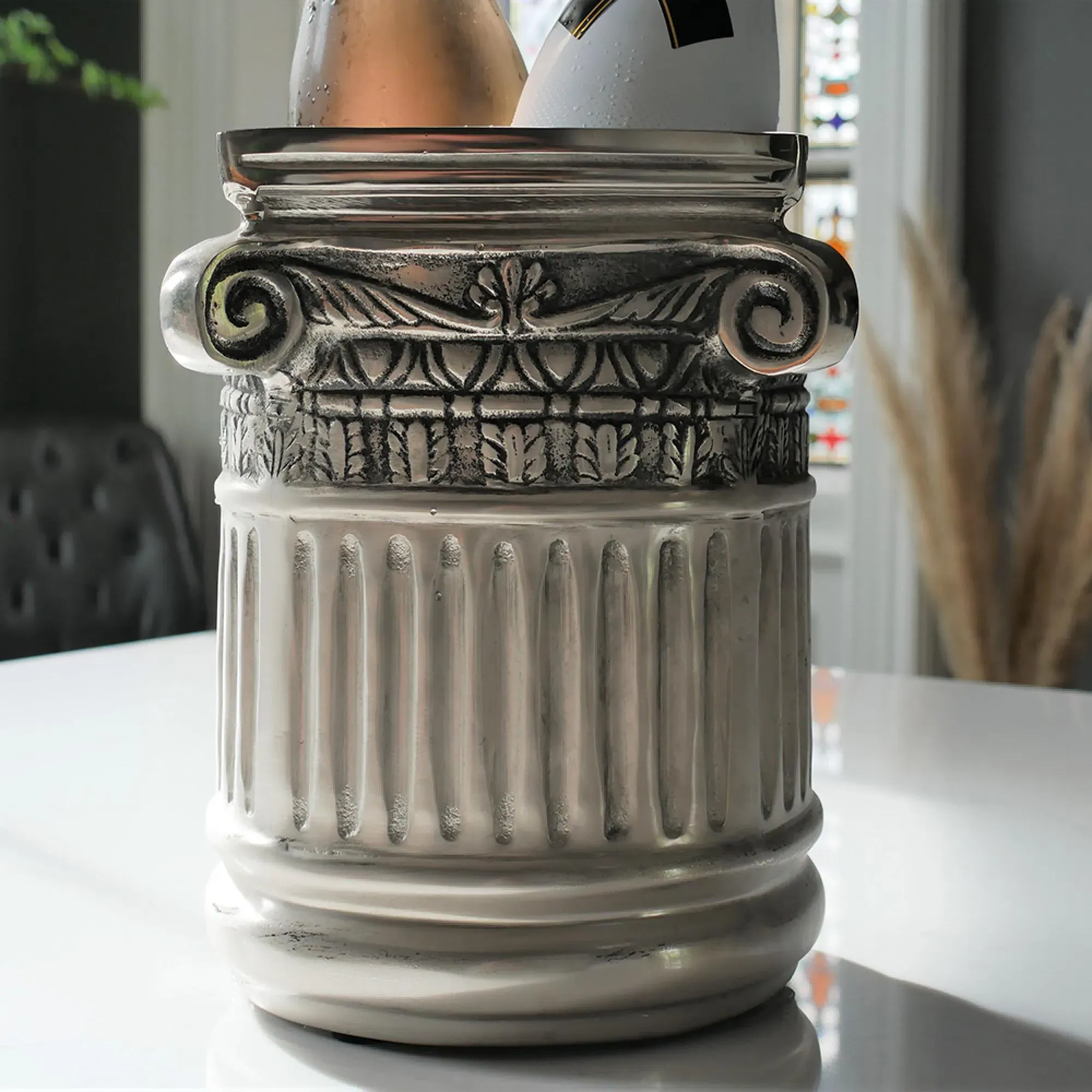 Column Ice Bucket Planter Set of 2 - Grey, Metal