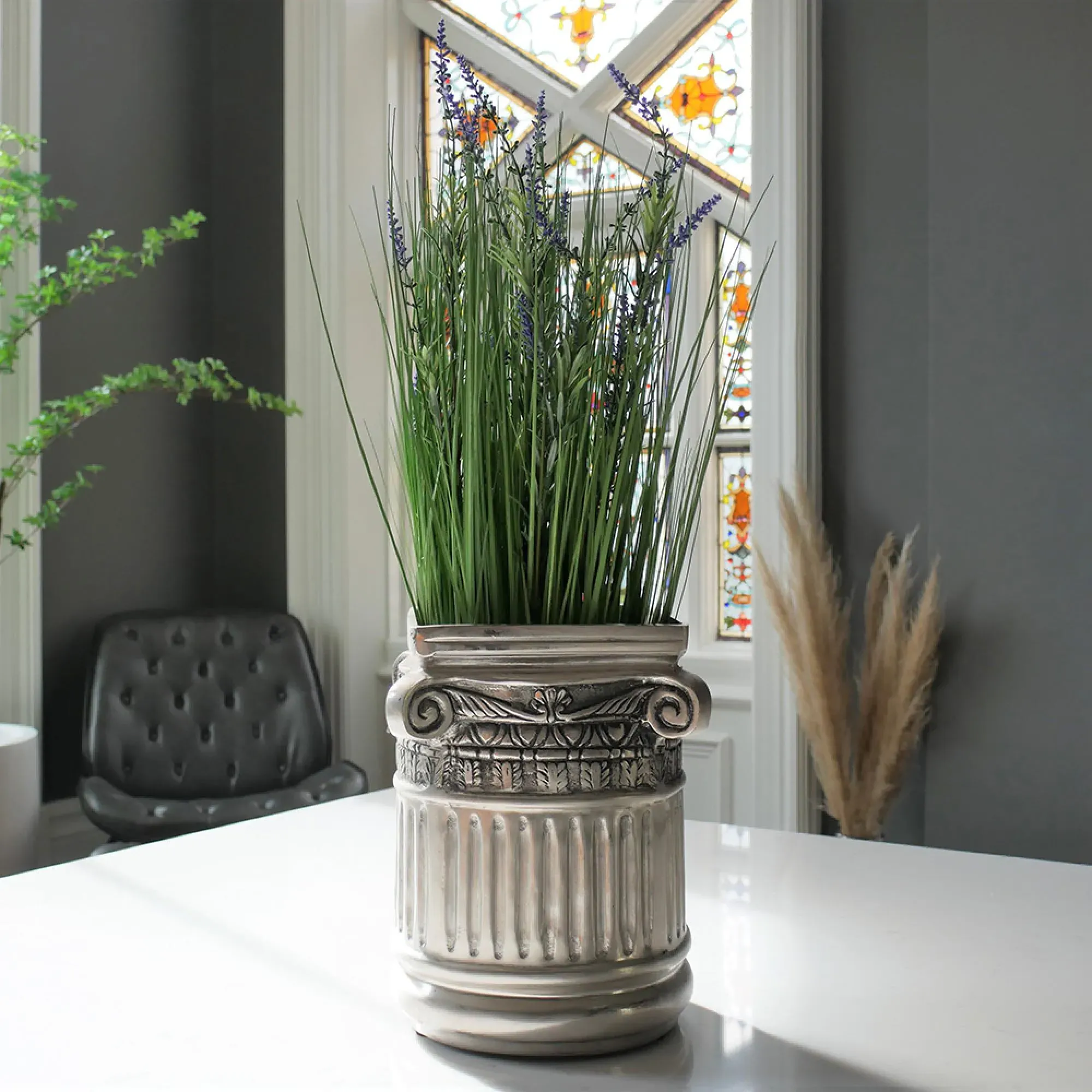 Column Ice Bucket Planter Set of 2 - Grey, Metal