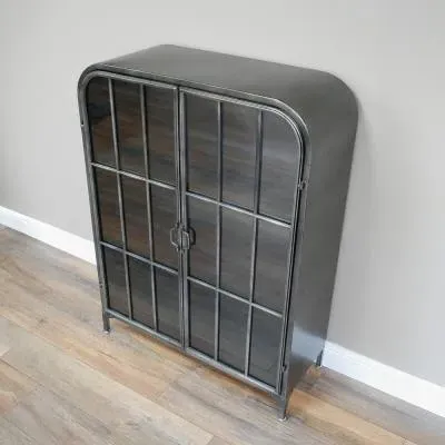 Curved 2 Door Display Cabinet - Black, Metal and Glass