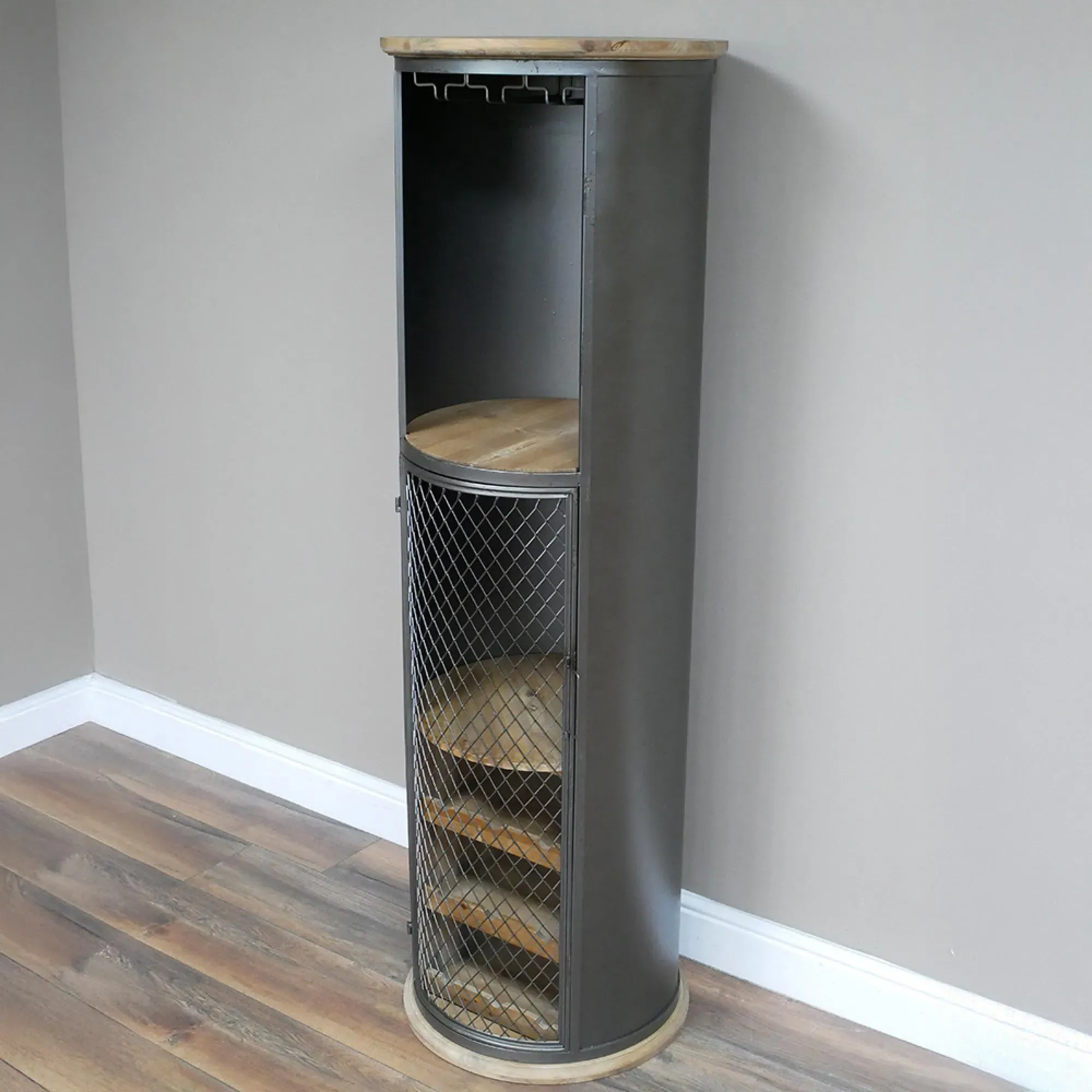 Curved Metal 1 Door Bar Cabinet - Black