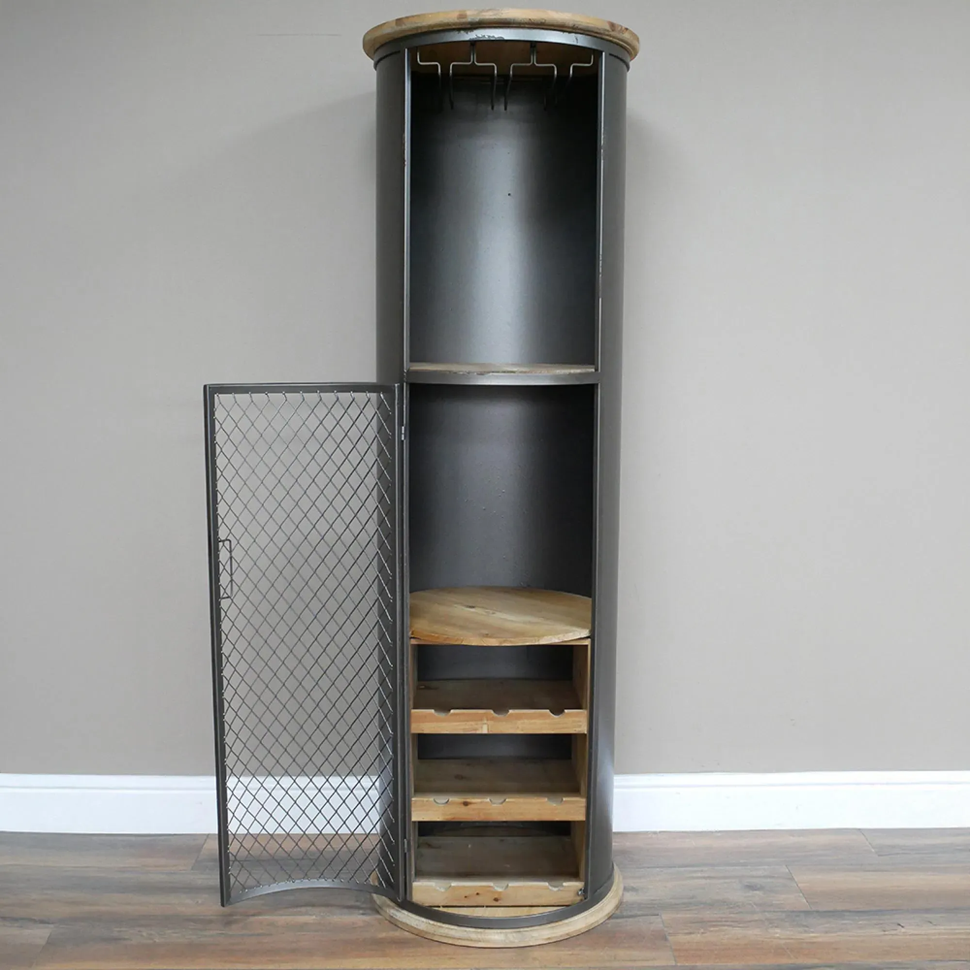 Curved Metal 1 Door Bar Cabinet - Black