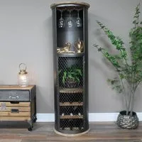 Curved Metal 1 Door Bar Cabinet - Black