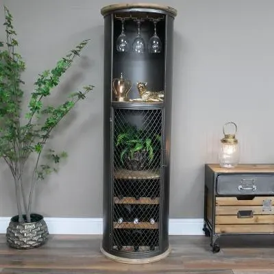 Curved Metal 1 Door Bar Cabinet - Black