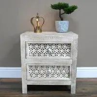 Distressed 2 Drawer Bedside Cabinet - White, Mango Wood