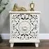 Distressed Carved 2 Drawer Bedside Cabinet - White