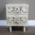 Distressed Carved 2 Drawer Bedside Cabinet - White, Mango Wood