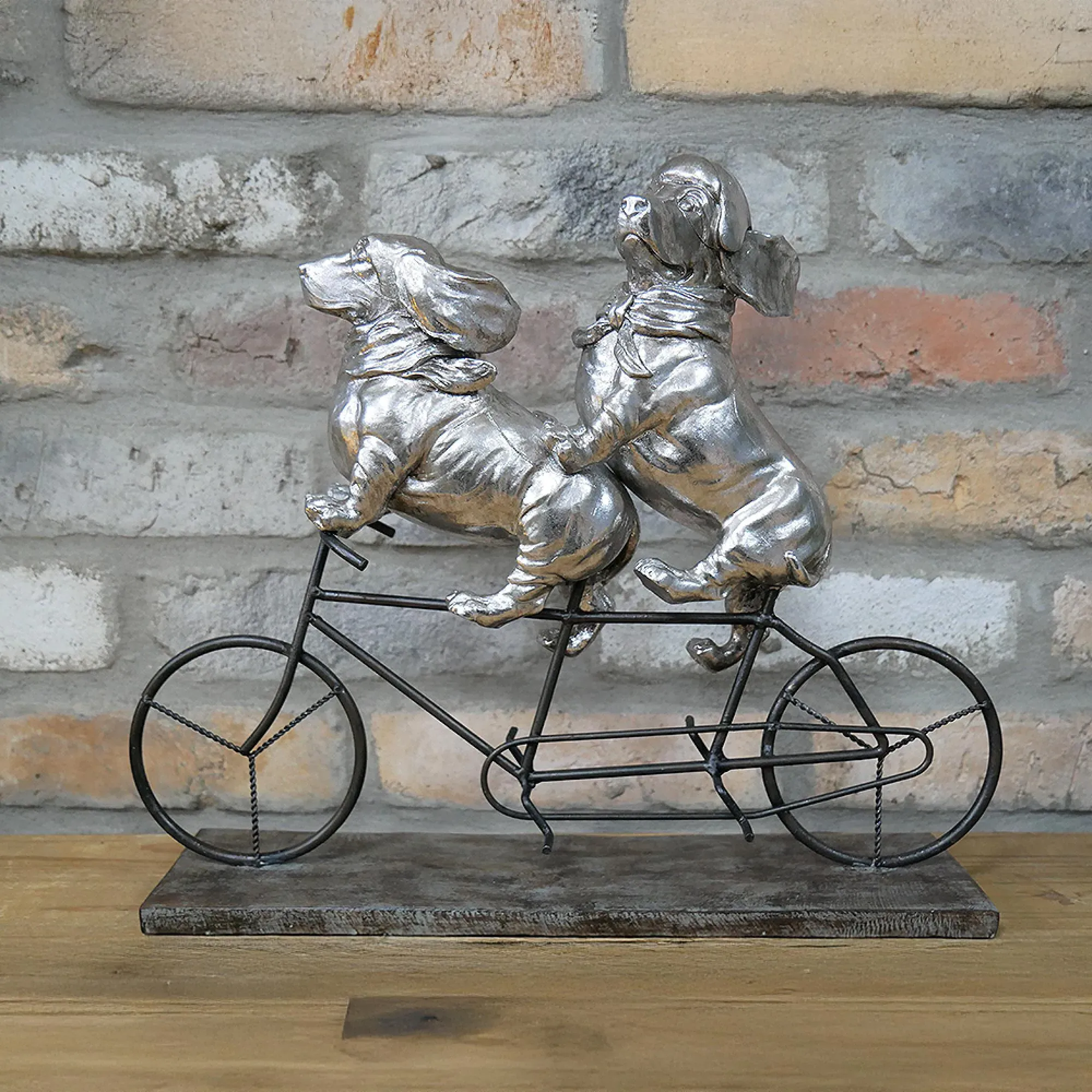 Dogs on Bicycle Decorative Set - Resin, Metal