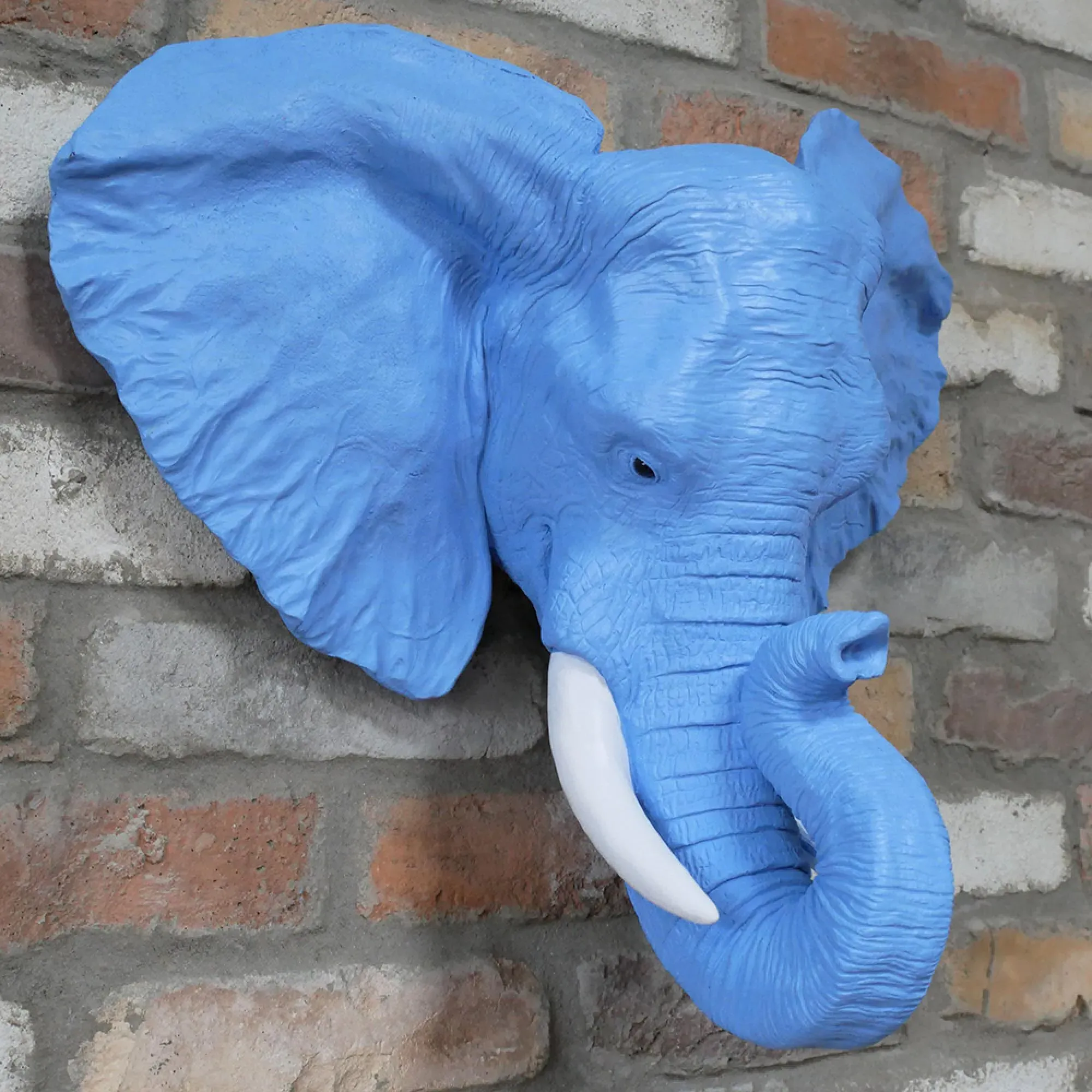 Elephant Head Planter - Blue, Resin