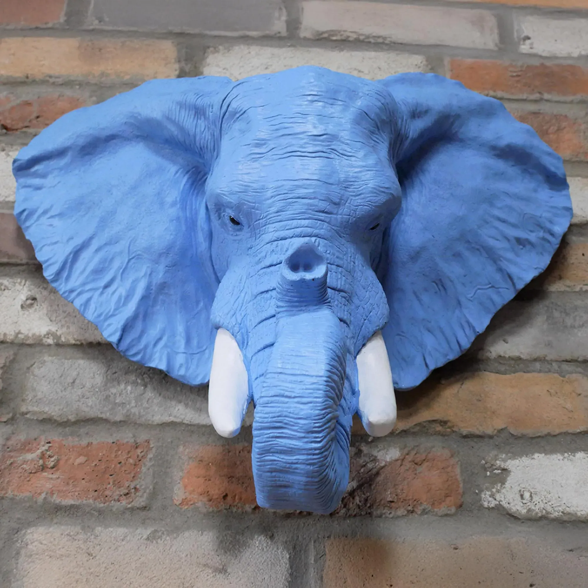 Elephant Head Planter - Blue, Resin