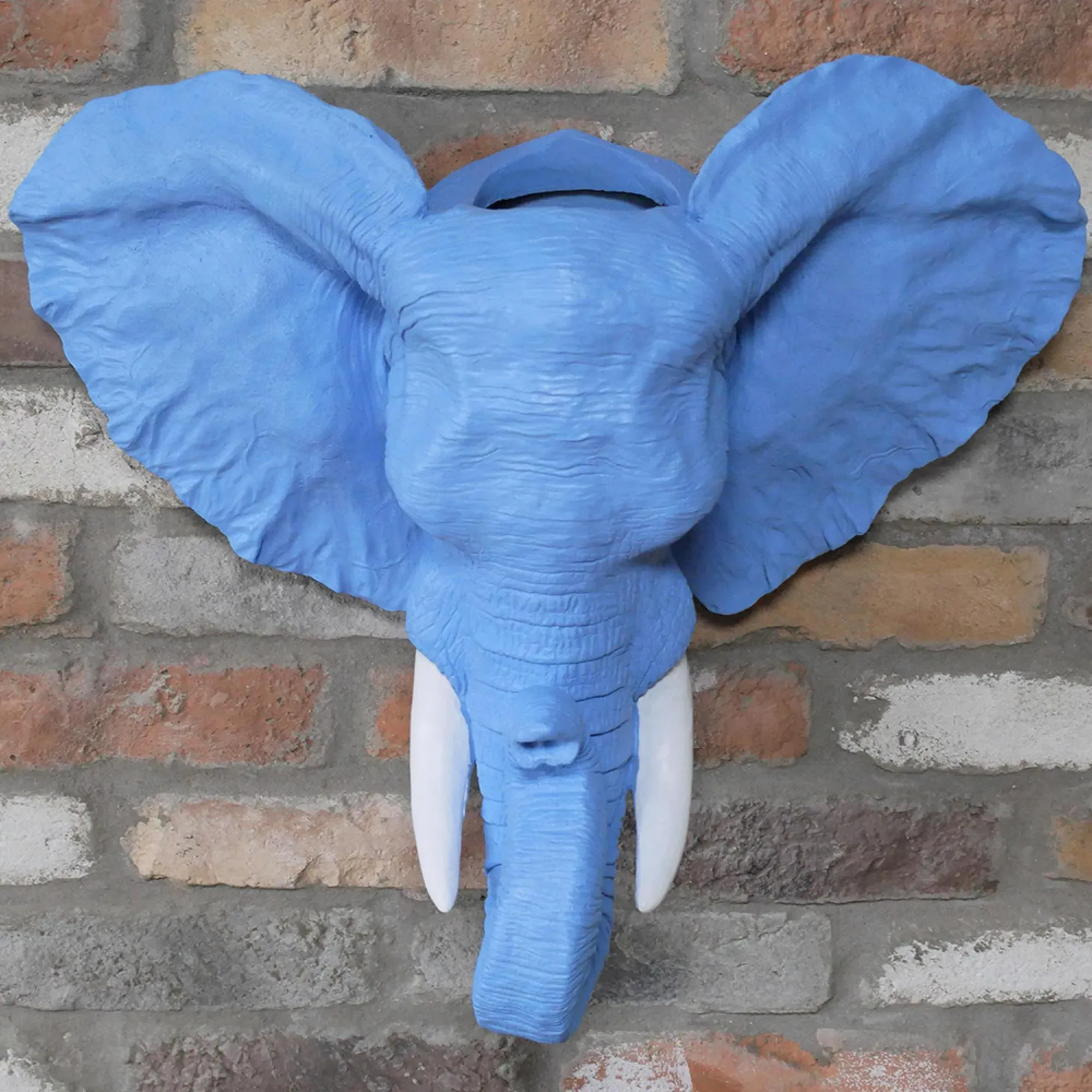 Elephant Head Planter - Blue, Resin