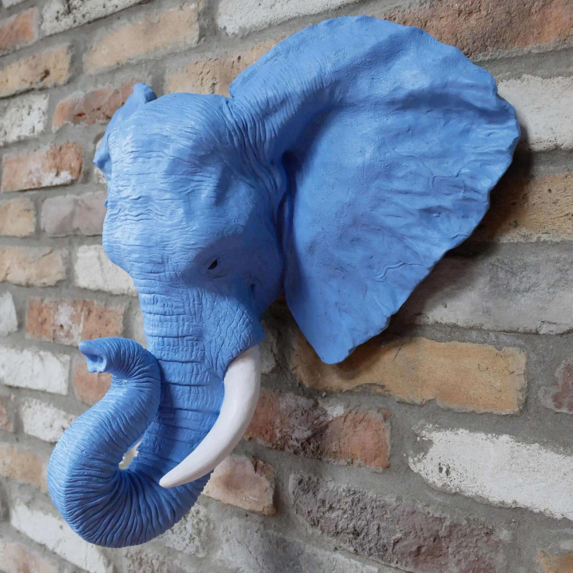 Elephant Head Planter - Blue, Resin
