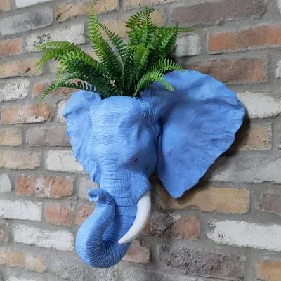 Elephant Head Planter - Blue, Resin image