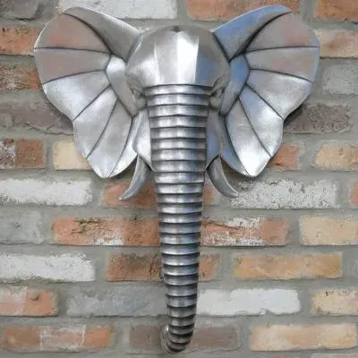 Elephant Head Wall Decor - Grey, Resin