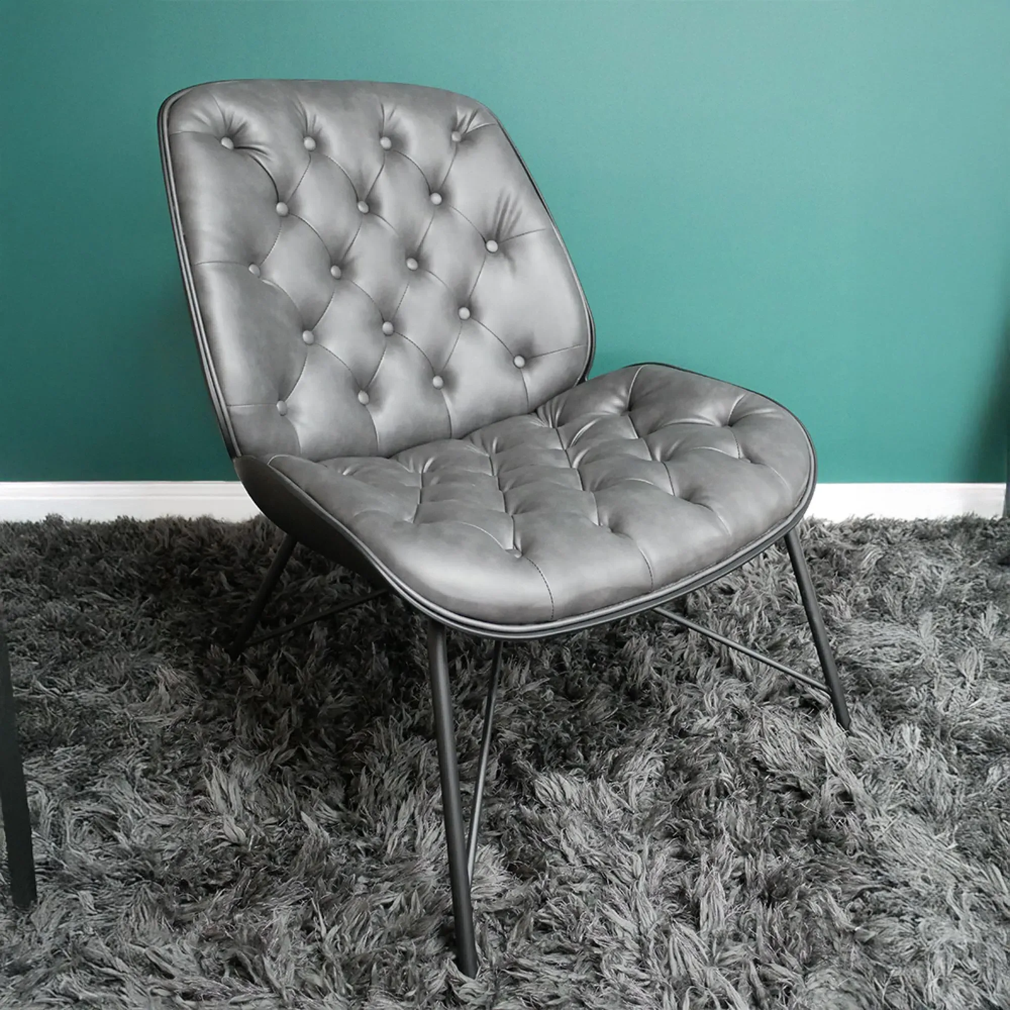 Faux Leather Chair with Foot Stool - Grey