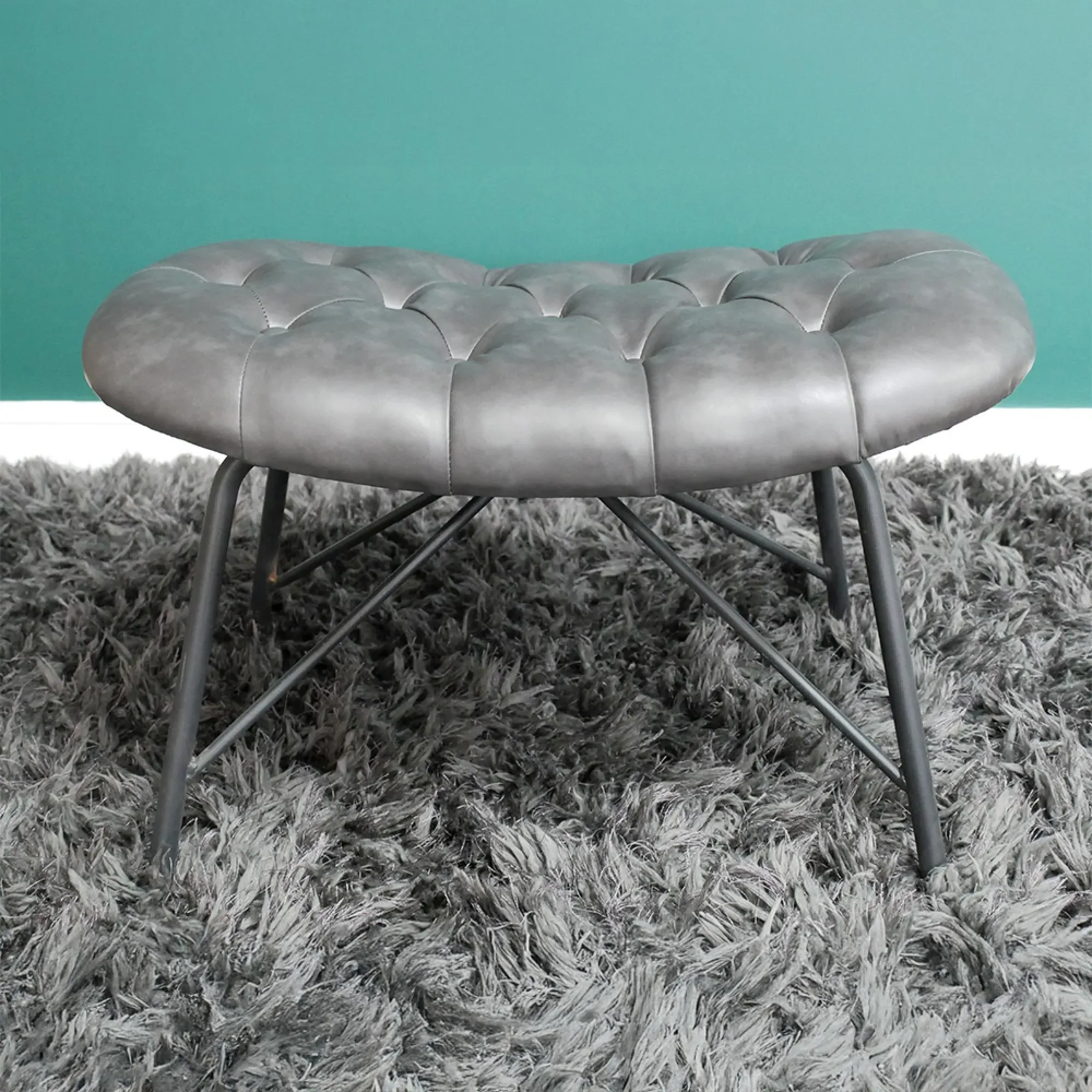 Faux Leather Chair with Foot Stool - Grey