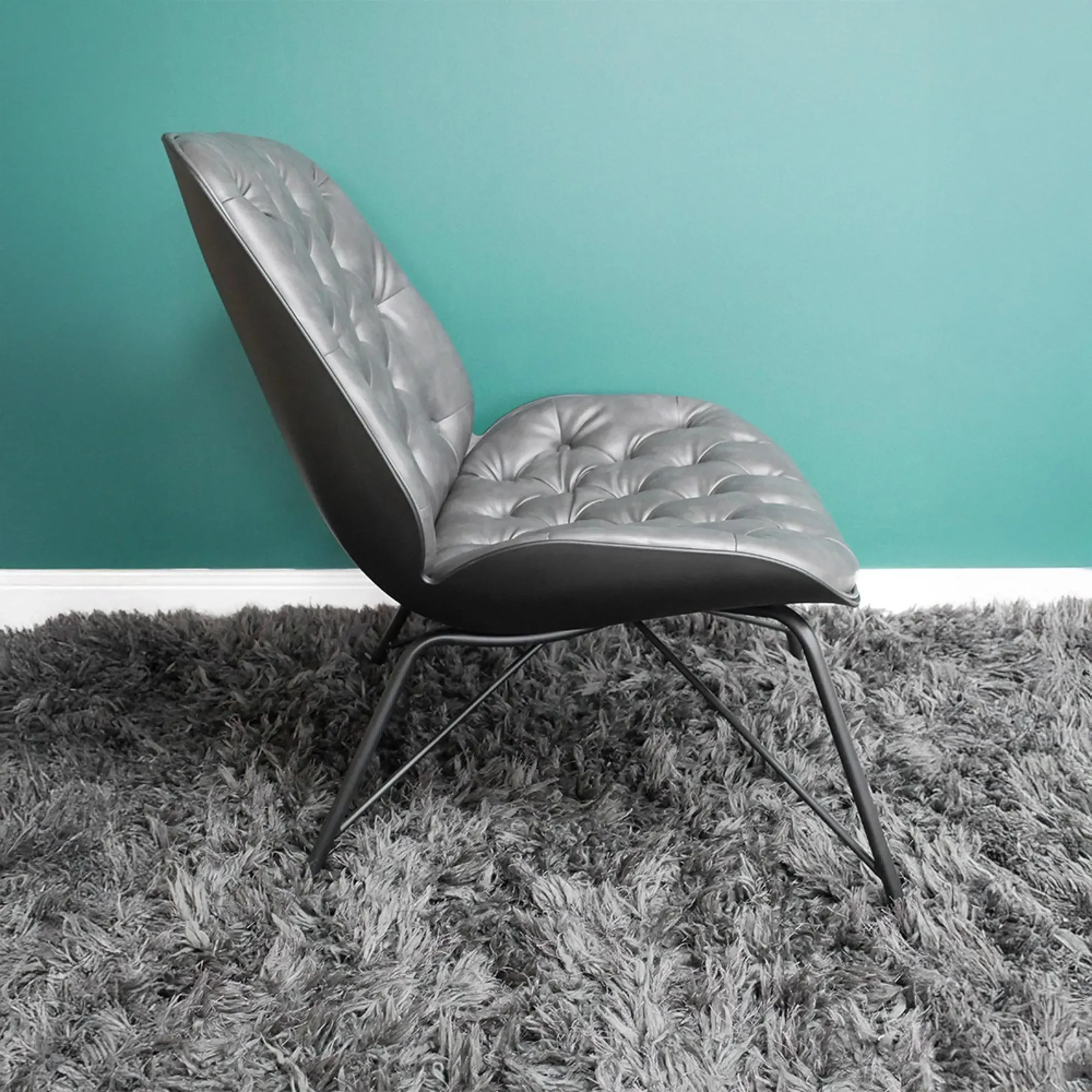 Faux Leather Chair with Foot Stool - Grey