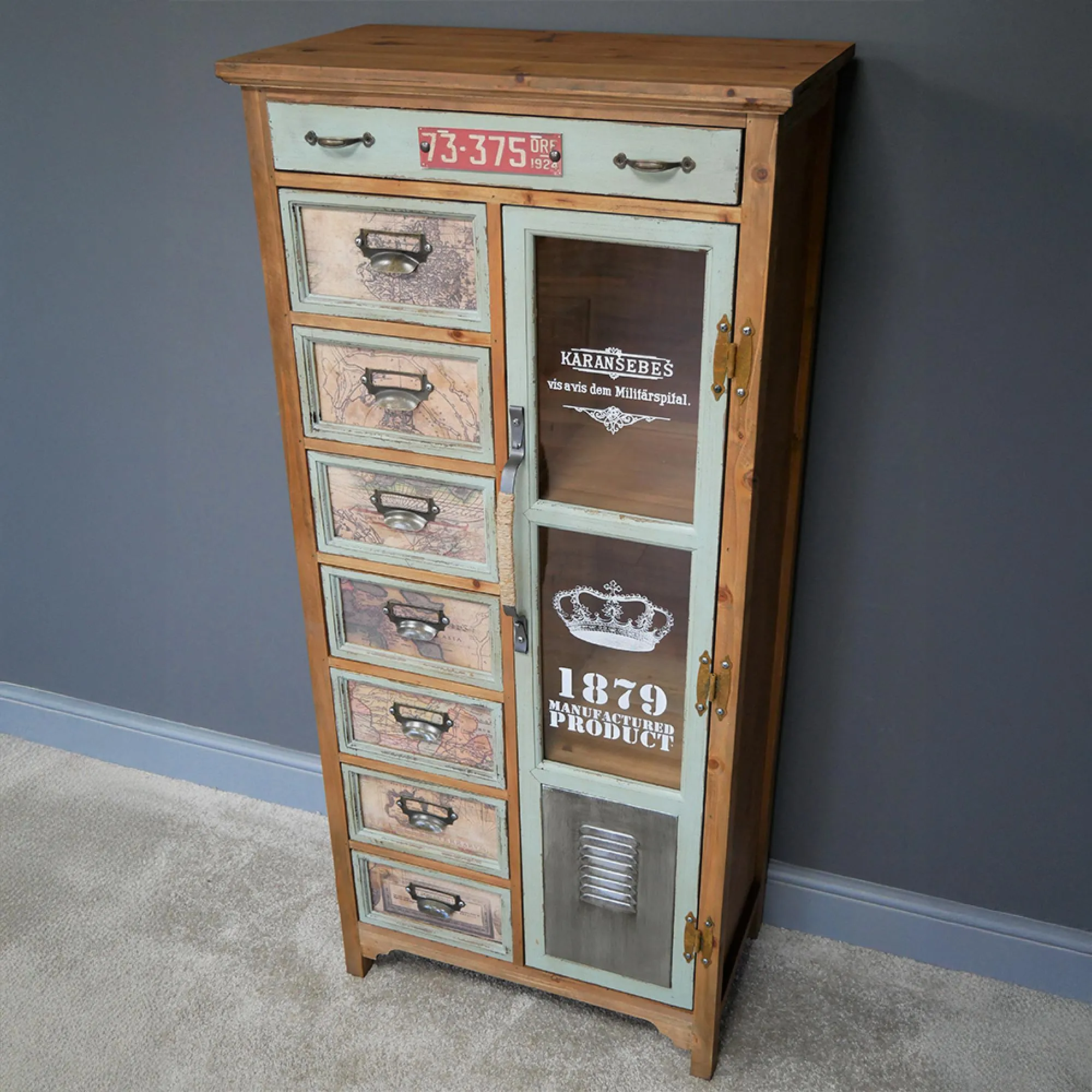 Fir Wood 1 Door Multi Drawer Tall Cabinet