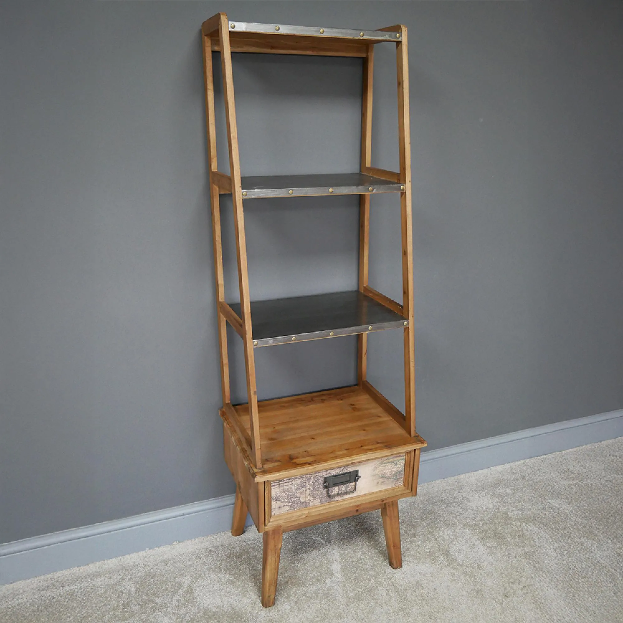 Fir Wood 1 Drawer Open Bookshelf