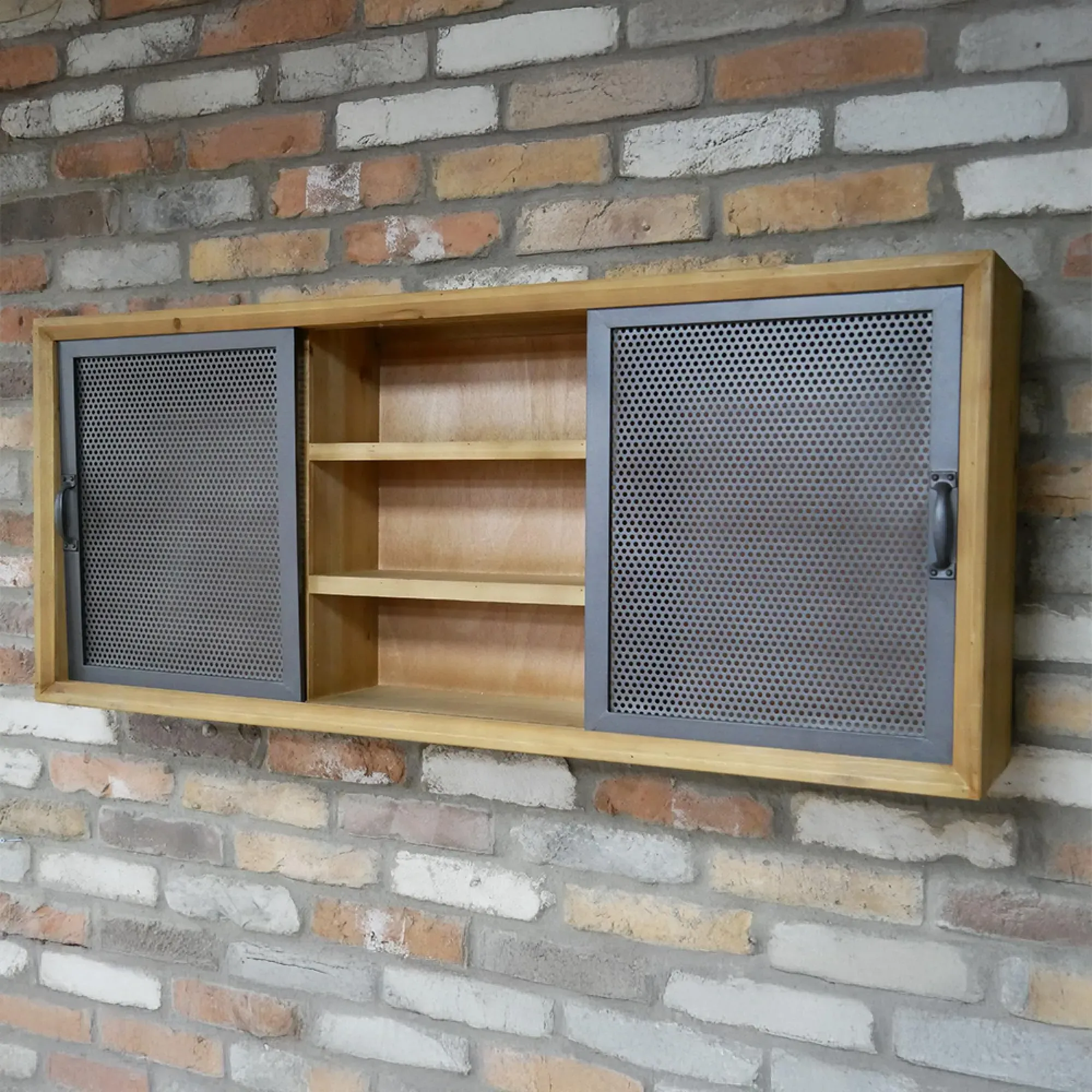 Fir Wood and Metal 2 Door Wall Unit