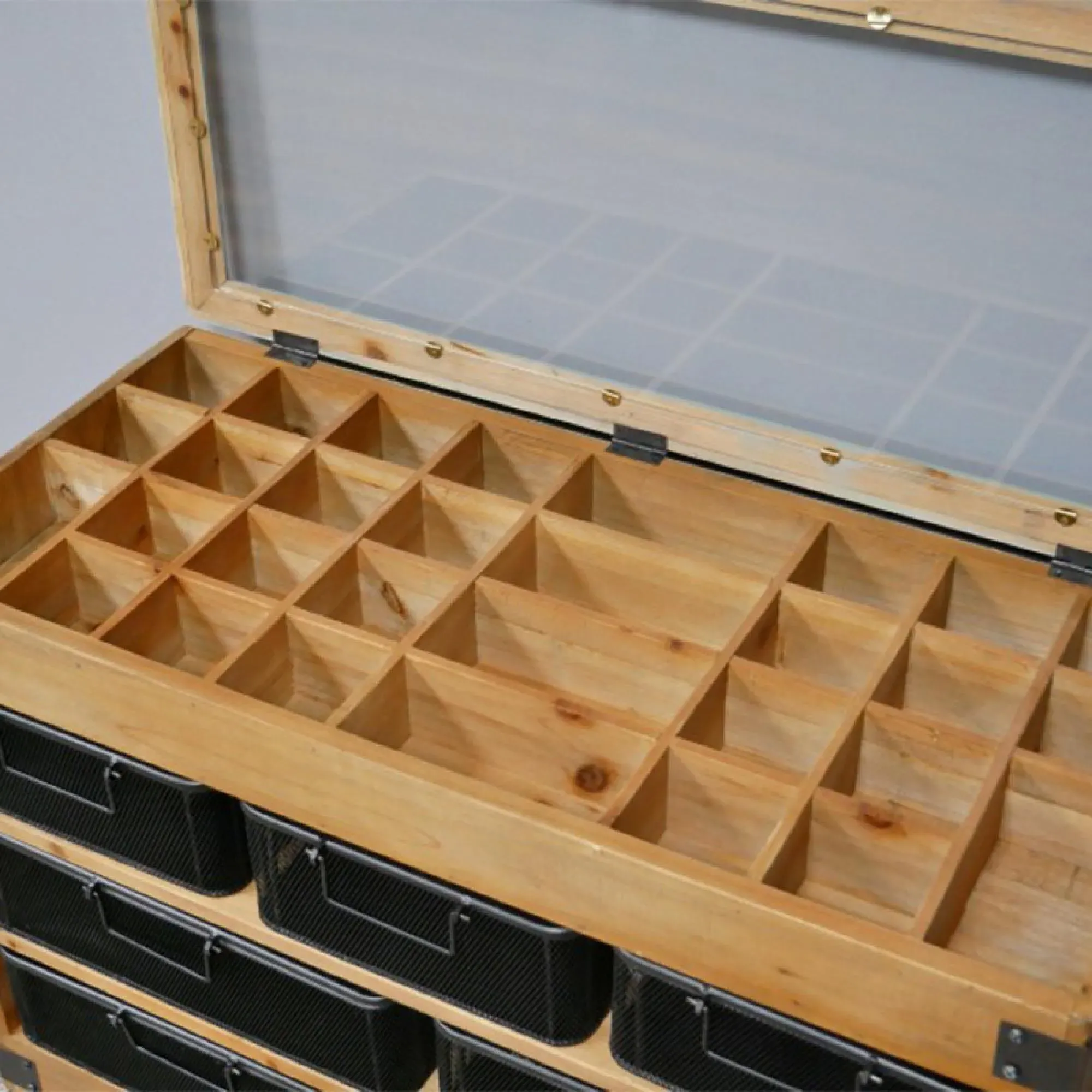 Fir Wood and Metal Multi Drawer Cabinet