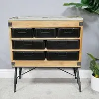 Fir Wood and Metal Multi Drawer Cabinet