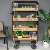 Fir Wood and Metal Shelves on Wheels