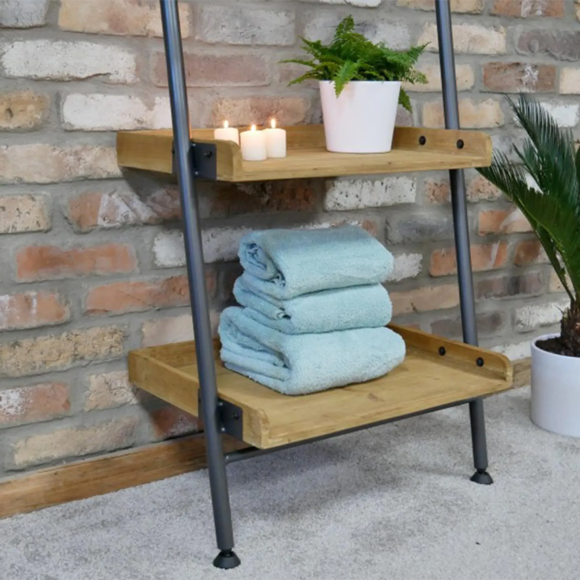 Fir Wood Shelves with Round Mirror