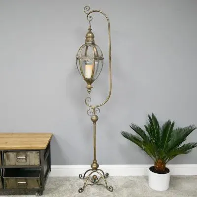 Floor Stand Hanging Lantern Set of 2 - Gold