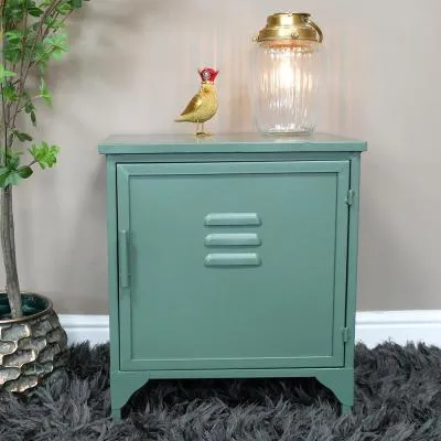 Green Metal 1 Door Bedside Cabinet