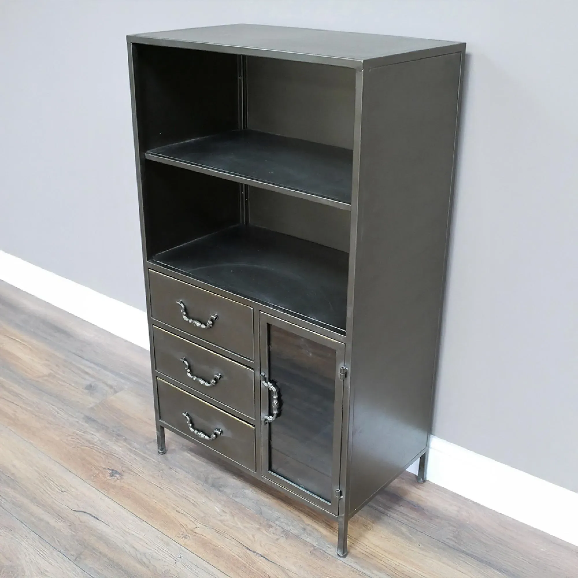 Grey Metal 1 Door 3 Drawer Cabinet