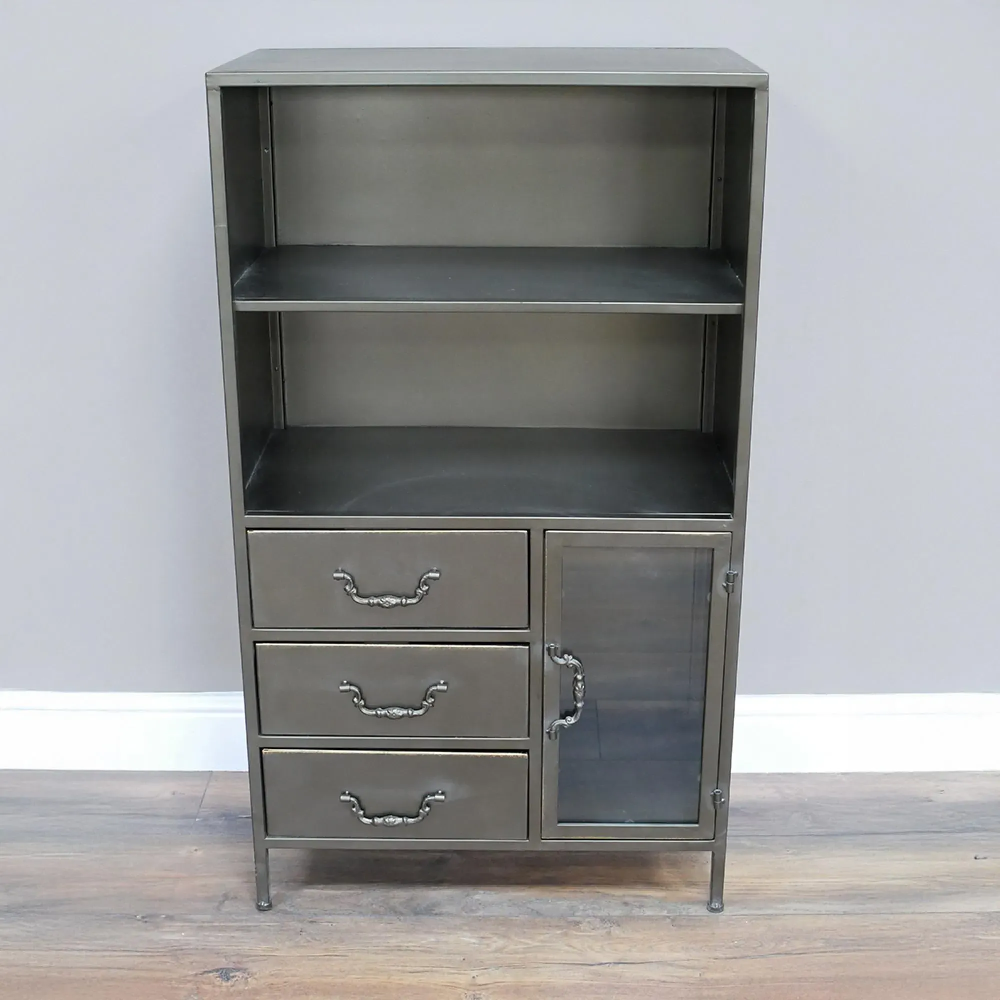 Grey Metal 1 Door 3 Drawer Cabinet
