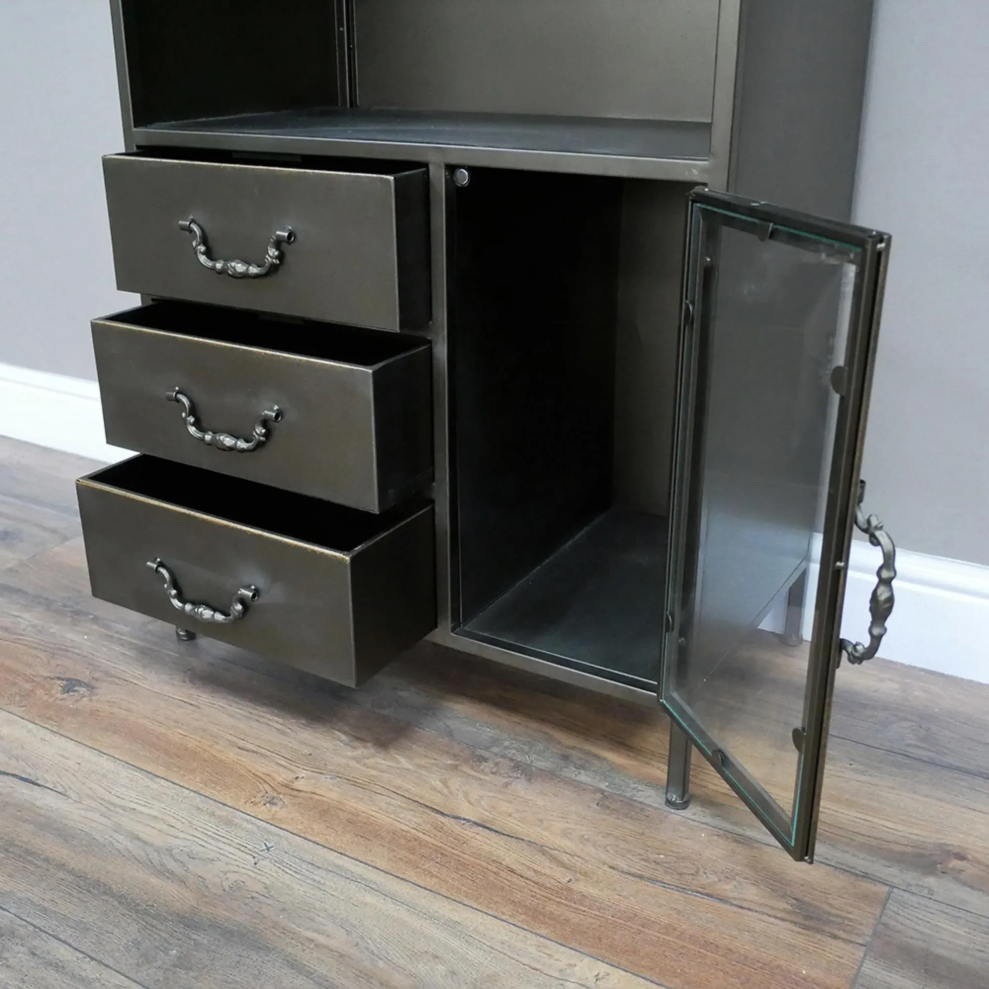Grey Metal 1 Door 3 Drawer Cabinet