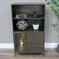 Grey Metal 1 Door 3 Drawer Cabinet