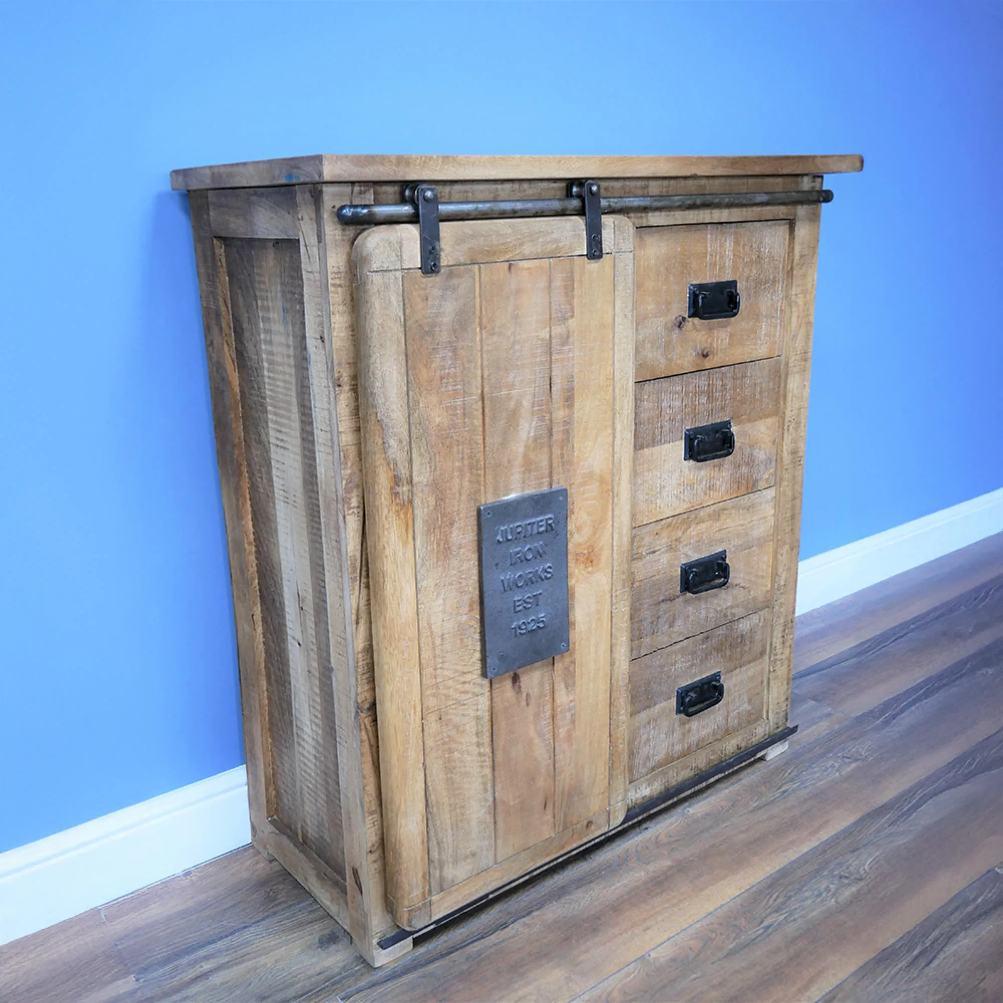 Industrial 1 Door 4 Drawer Storage Unit - Mango Wood