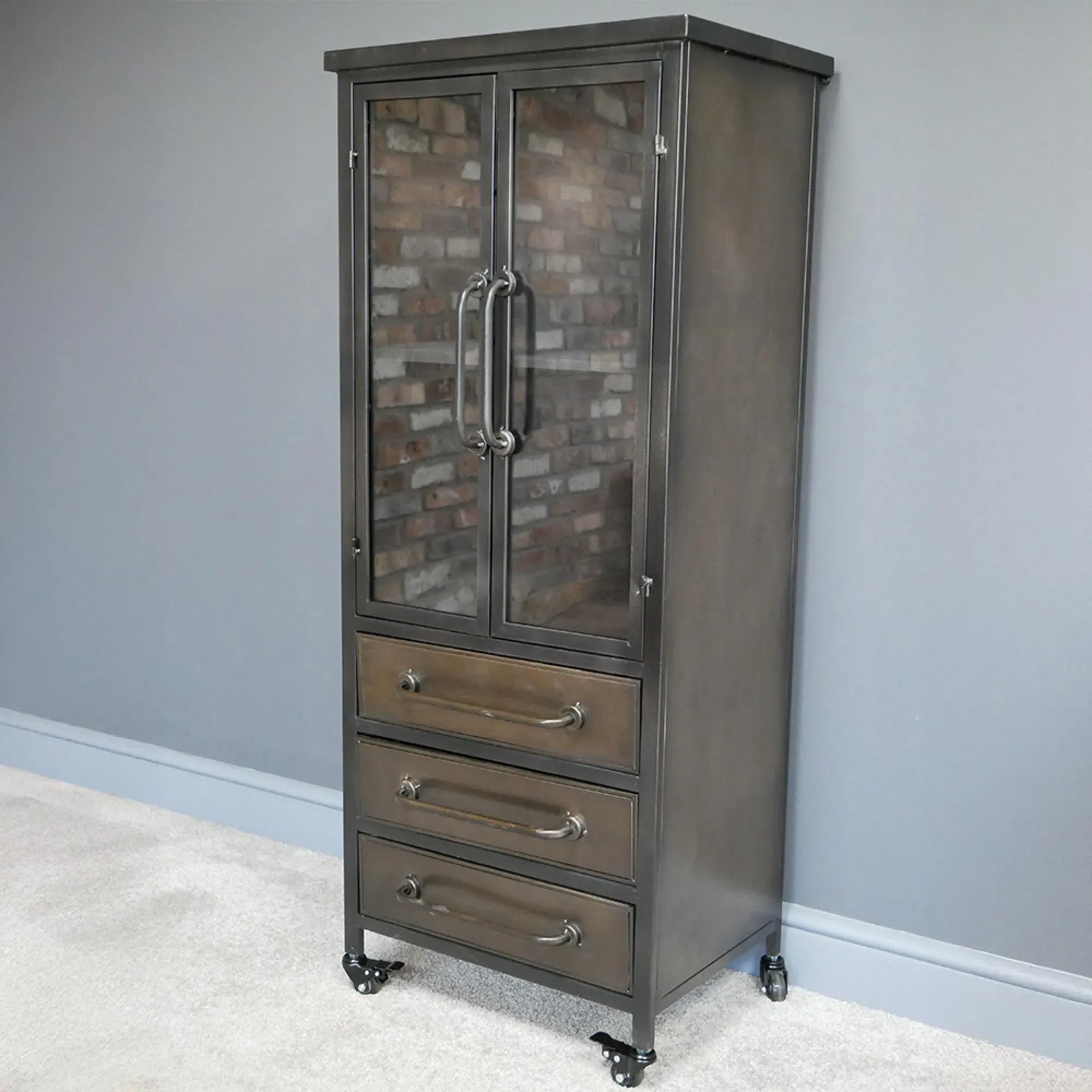 Industrial 2 Door Display Cabinet - Bronze, Metal