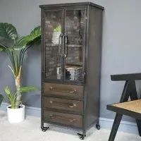 Industrial 2 Door Display Cabinet - Bronze, Metal