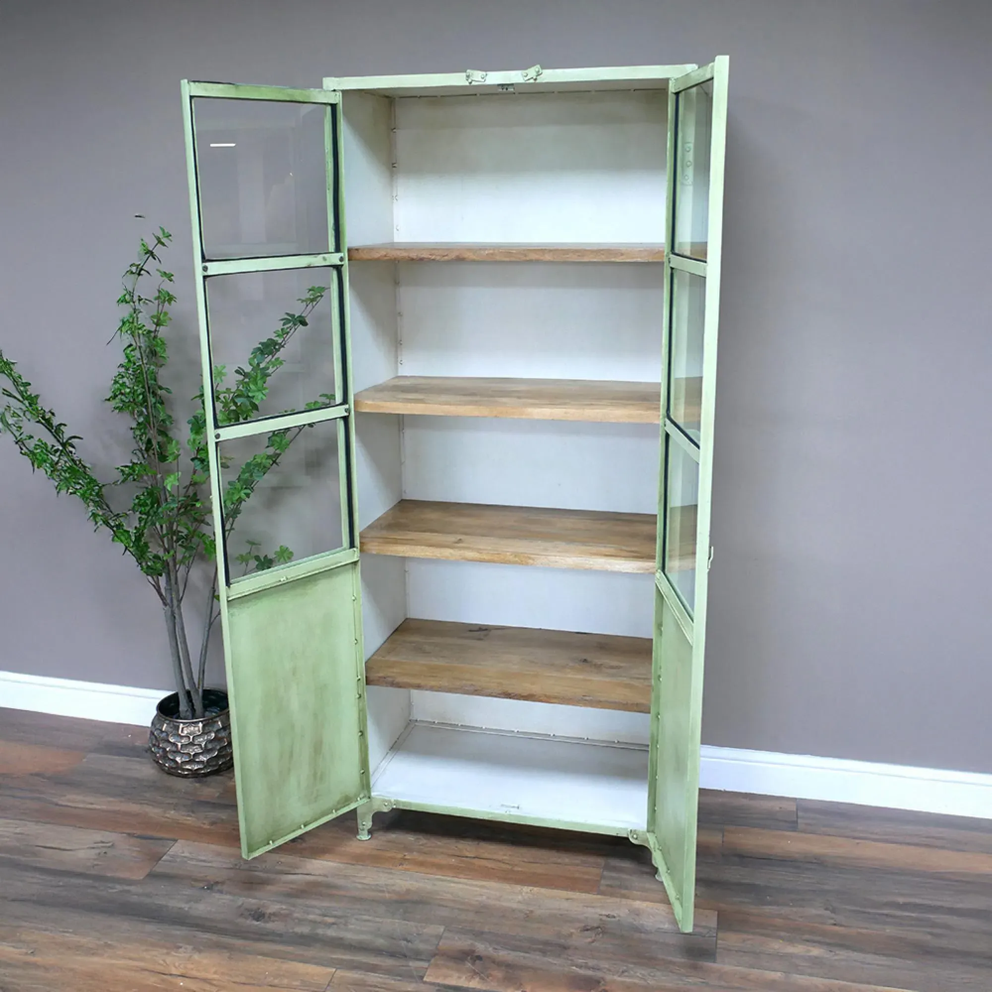 Industrial 2 Door Display Cabinet - Green, Metal