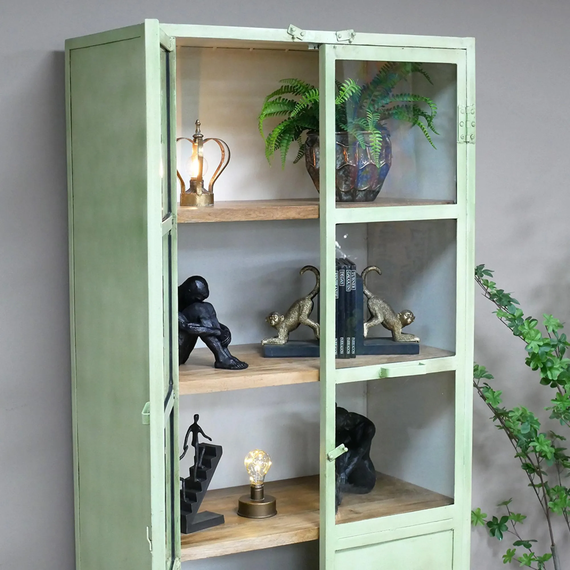 Industrial 2 Door Display Cabinet - Green, Metal