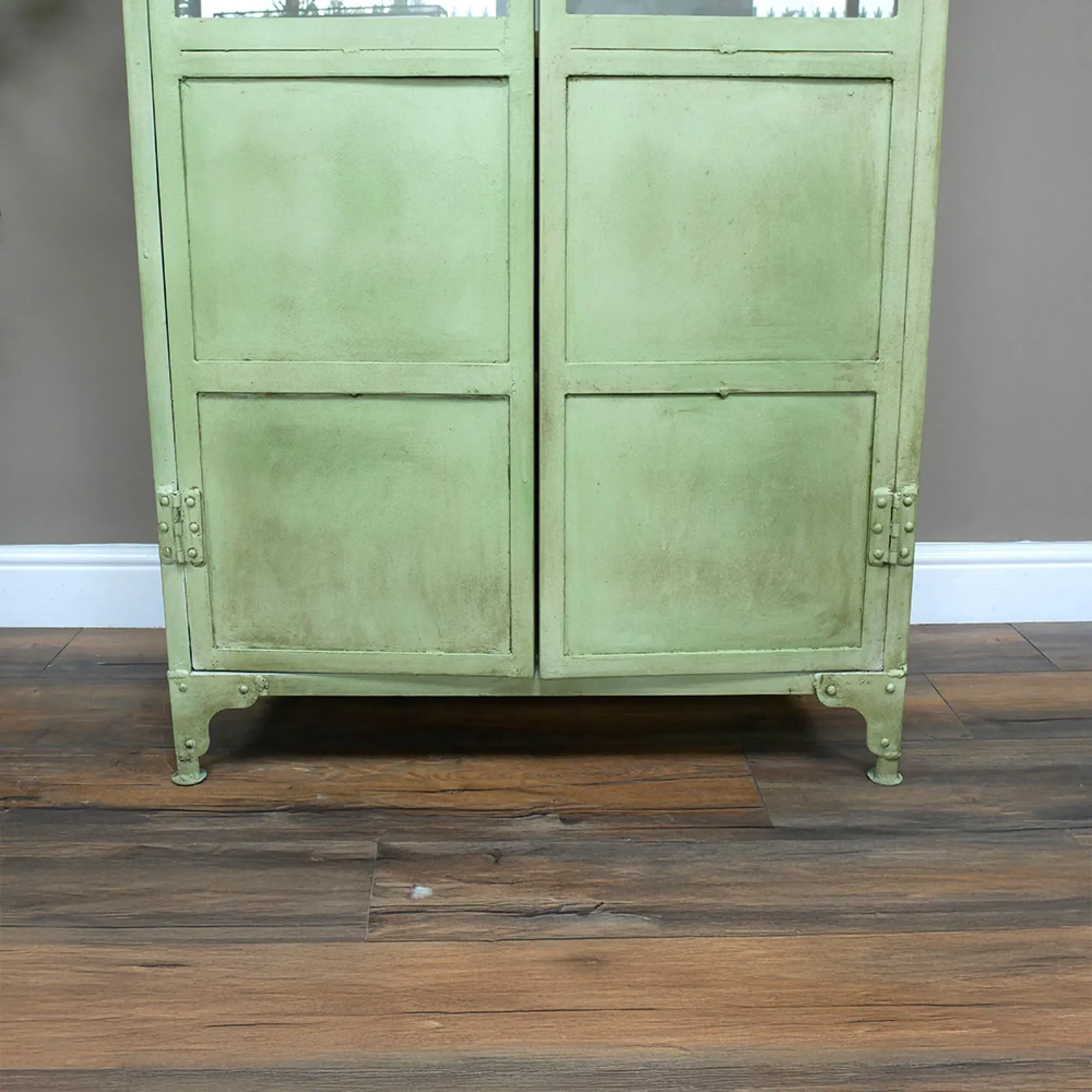 Industrial 2 Door Display Cabinet - Green, Metal