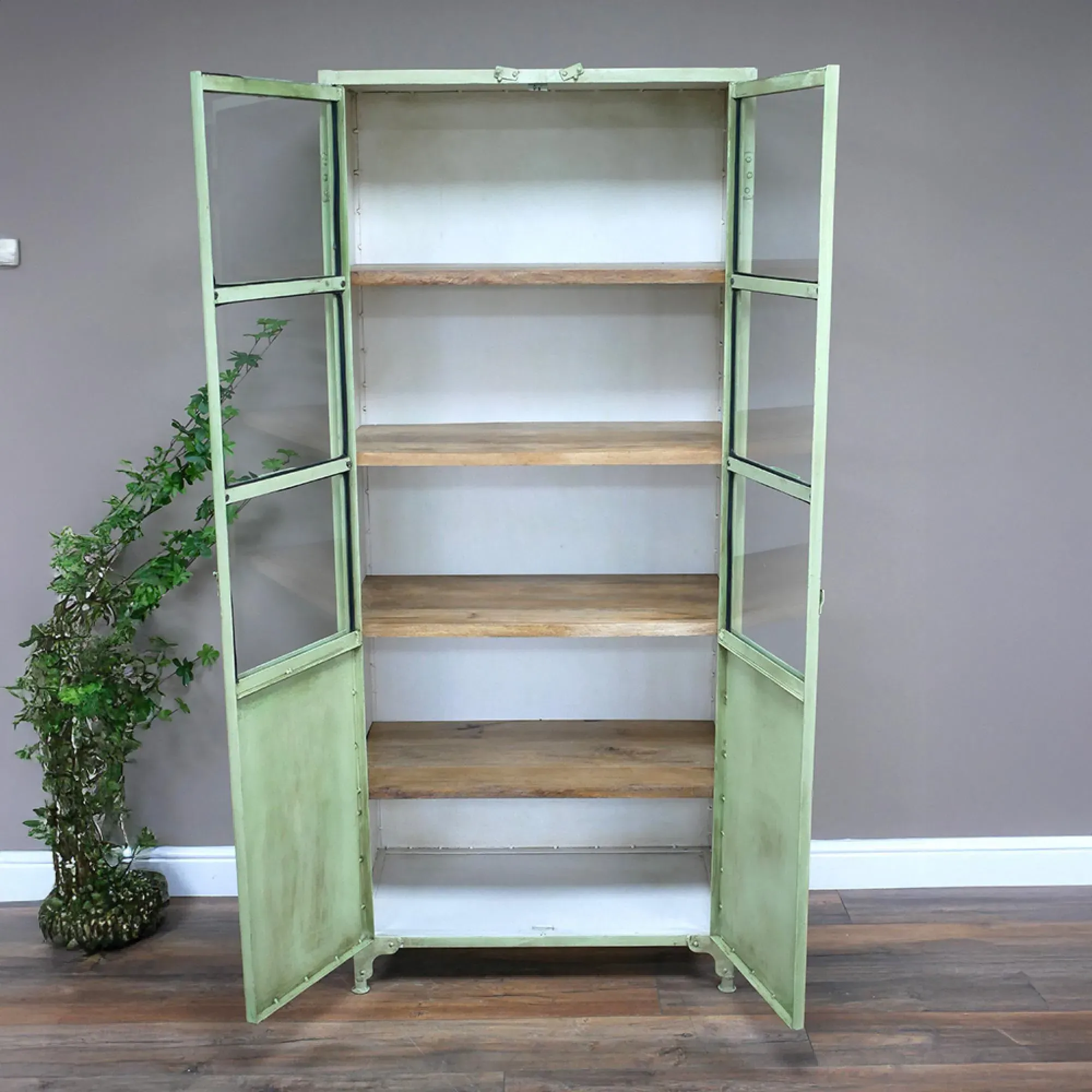 Industrial 2 Door Display Cabinet - Green, Metal